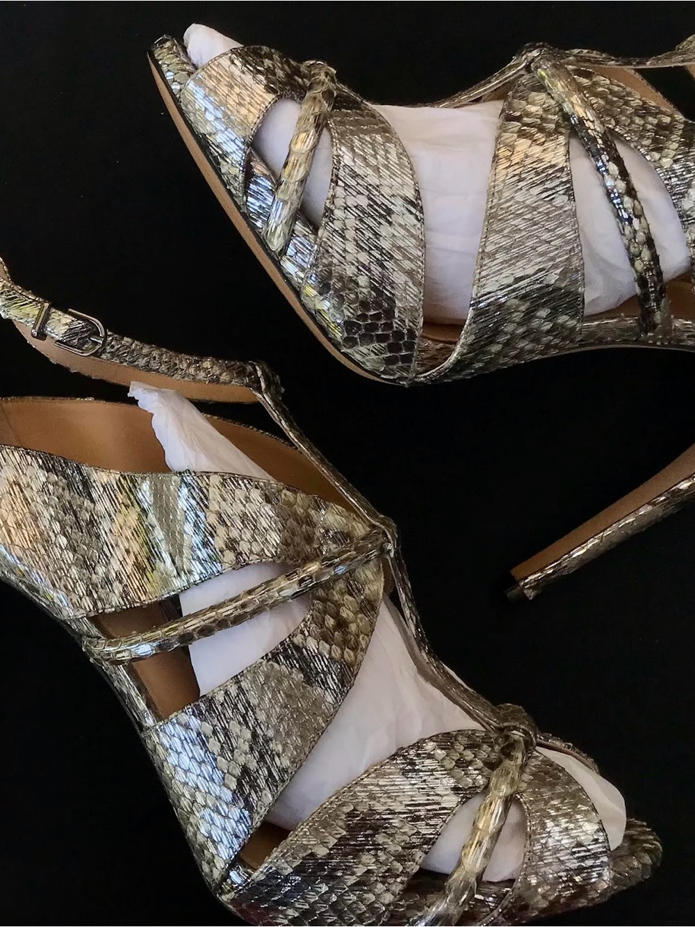 NEW Alexandre Birman Silver Snakeskin SIZE 40 / US 10 Strappy High Heels